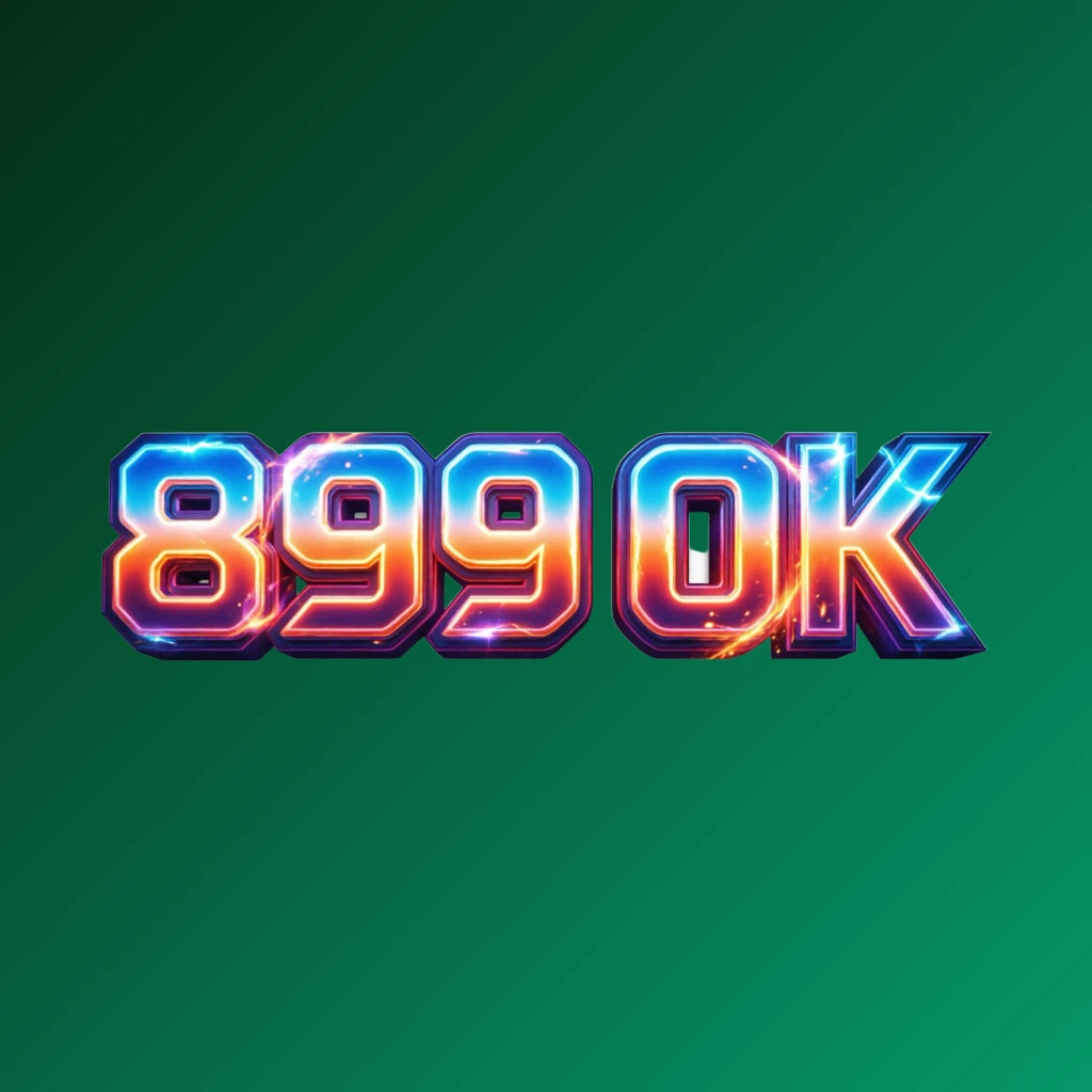 899 OK bold gaming logo with strong 3D lettering in energetic colors, modern esports-inspired horizontal rectangular wordmark on transparent background